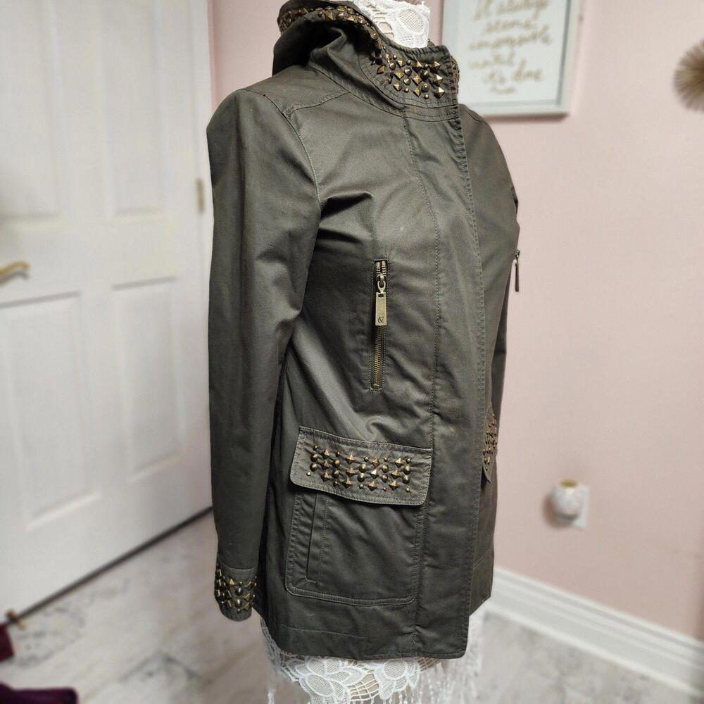 LKNW Vince Camuto Olive studded long coat jacket unique XS